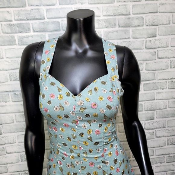 Vintage 90s Y2K Rampage Size S/M Floral Criss‎ Cross Back Fit & Flare Dress - Picture 3 of 10